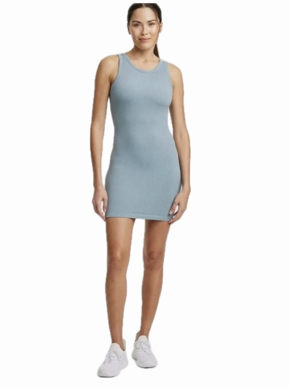 STILL IN MOTION WOMEN S RIBBED SEAMLESS ACTIVE DRESS PADDED IN STEEL BLUE NWT